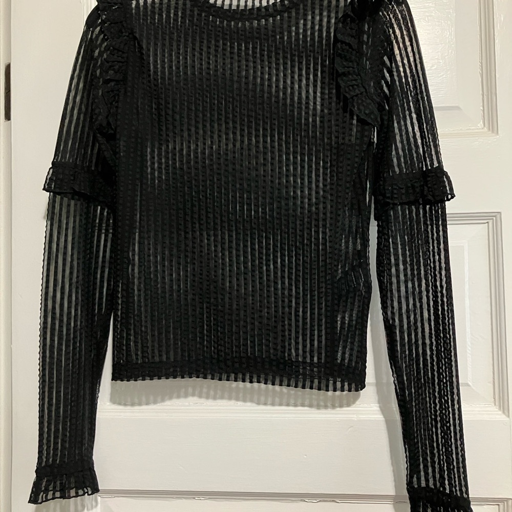 Disturbia Mourning Ruffle Top NWOT Black Sheer Stripe Long-Sleeve S - Picture 4 of 5